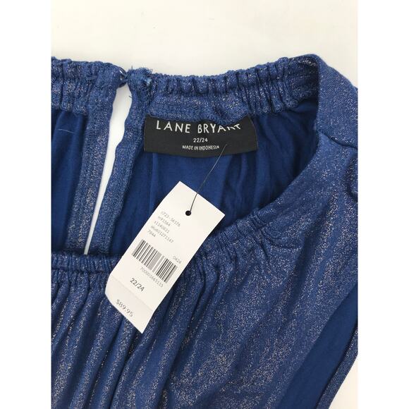 Lane Bryant Sleeveless Knit Midi Dress Plus Size 22/24 Blue Gold Metallic - Picture 9 of 11